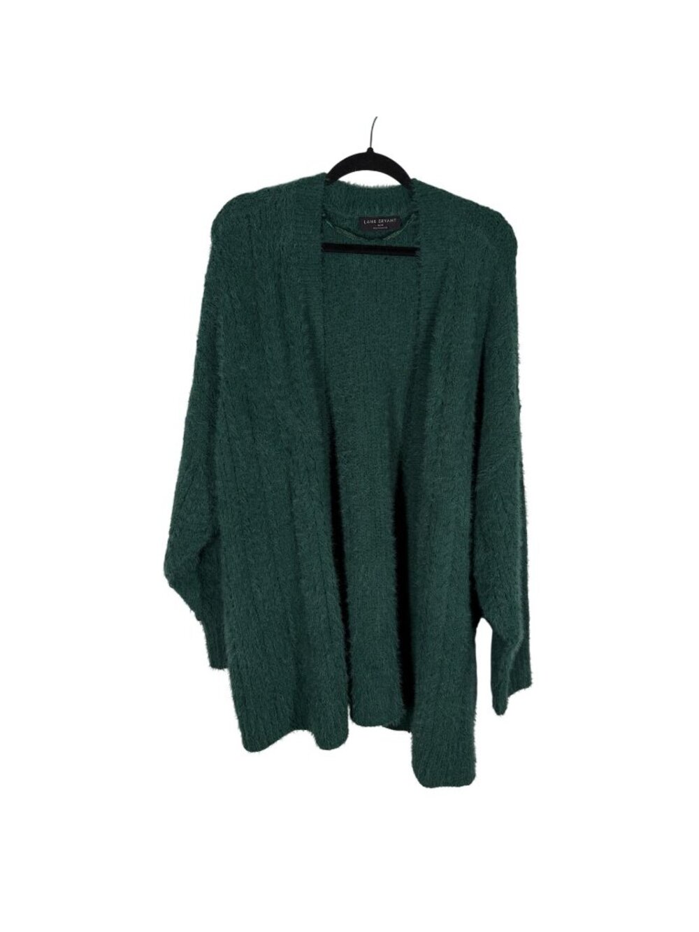Lane Bryant Women 26/28 Green Open Front Fuzzy Eyelash Cardigan Sweater NWOT